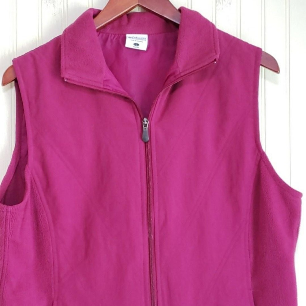 Columbia‎ Vest Womens Large Pink Fleece Full Zip Collared Pockets Outdoor
